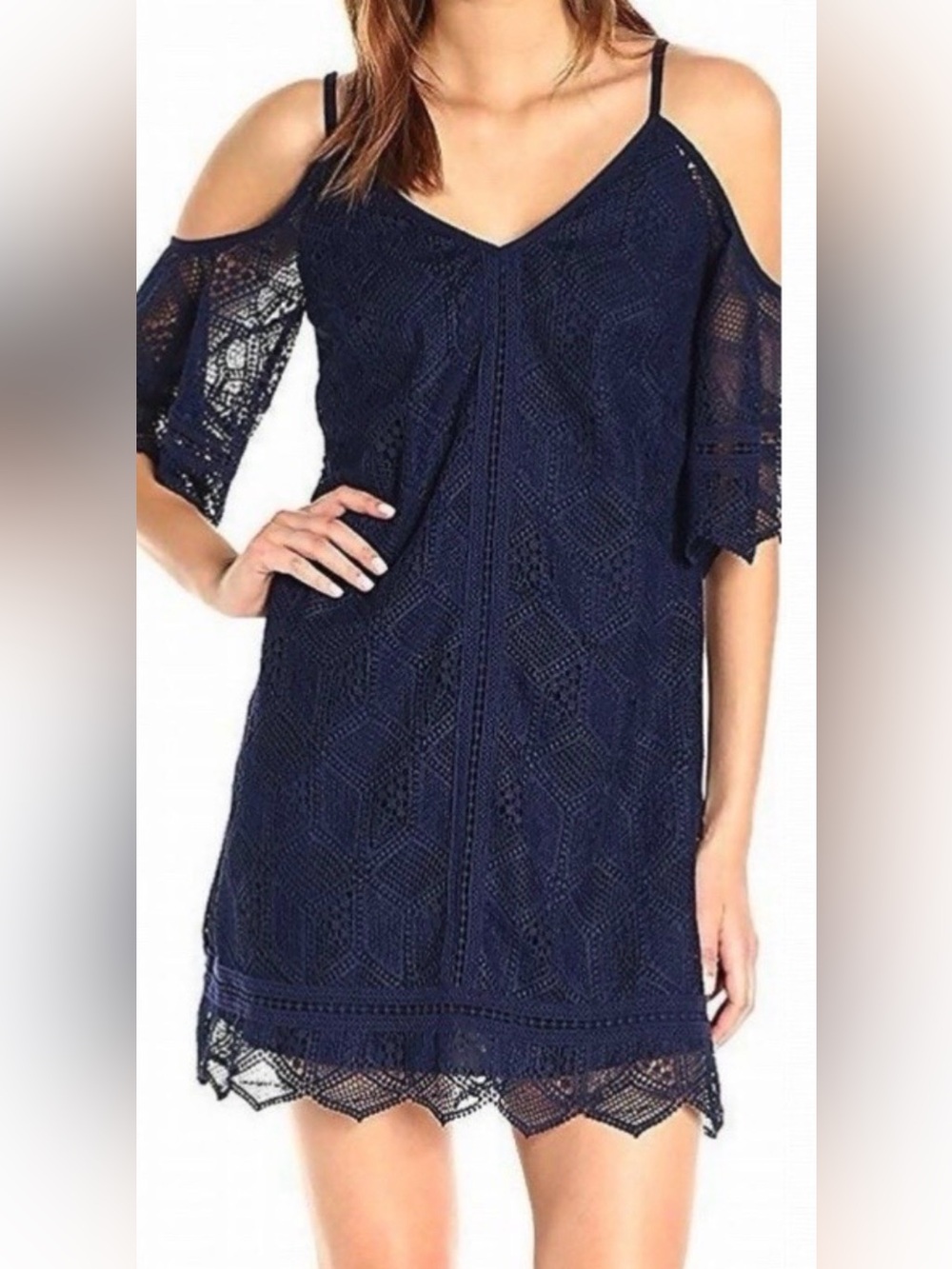Laundry by Shelli Segal Off the Shoulder Lace Shift Dress in Navy size 4. Nice!